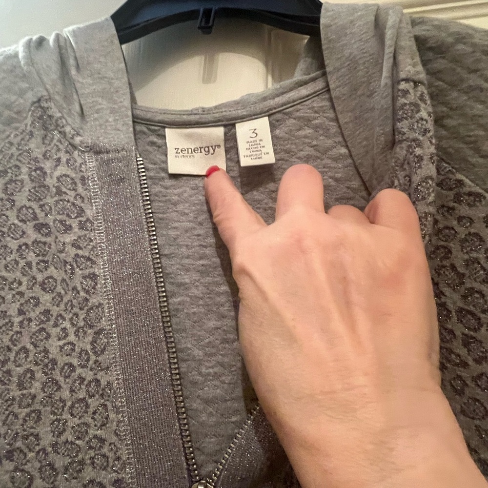 Chico Silver Gray Leopard Print Zip-Up Hoodie - Picture 2 of 3